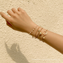 Модный жемчужный сплав -подвесной набор браслет, персонализированные геометрические металлы с блестками бриллиантовые украшения для рук